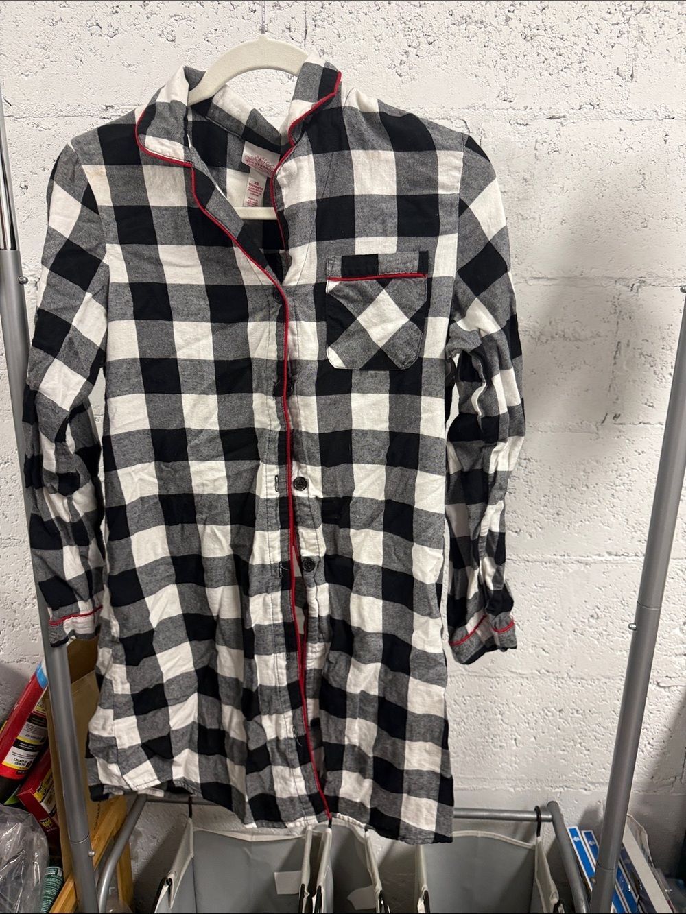 Black & White Buffalo Checkered Flannel Long Sleeve Button Down Dress - Soft T